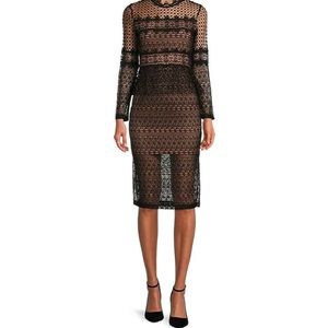 French Connection Lace Peplum Dress.  Nude Underdress.